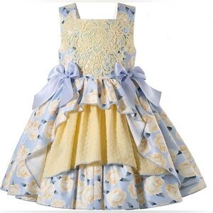 Pettigirl Blue Yellow Girl’s Floral Boutique Ruffled Dress NWT Size 4